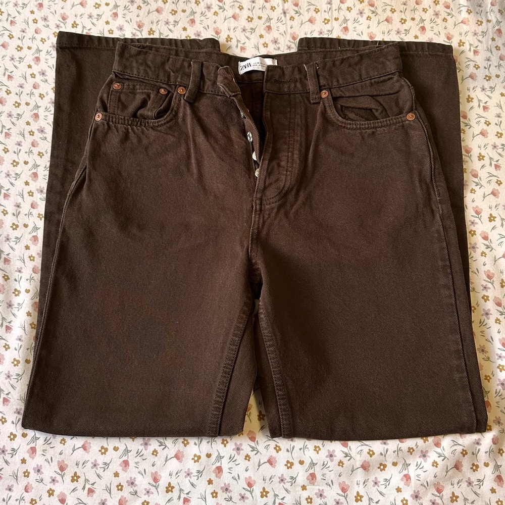 Zara High-Rise Straight Jeans in Chocolate